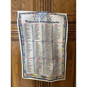 Vintage Bavarian Swearing Calendar Tapestry Fabric Hanging Cloth Tea Towel Decor